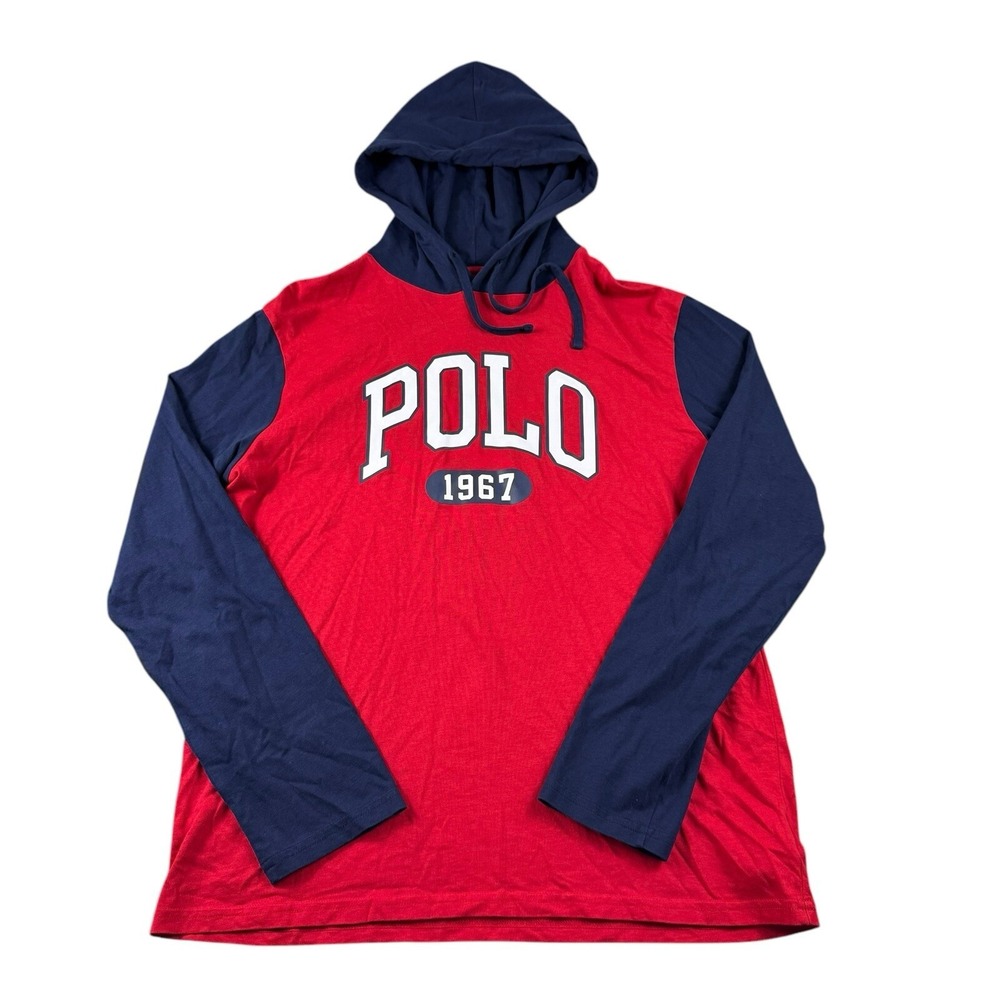 Polo Ralph Lauren 1967 Red Blue Cotton Hoodie Size Mens‎ Medium